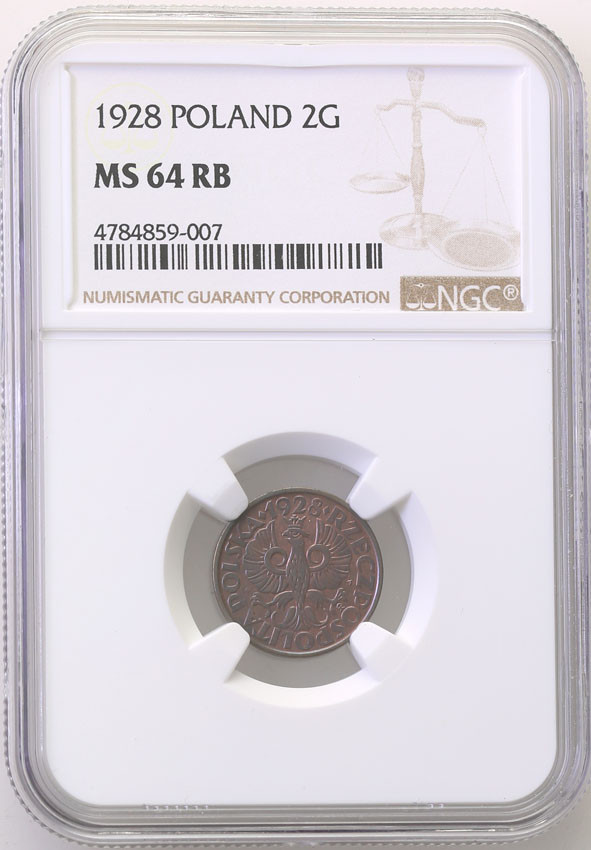 II RP 2 grosze 1928 NGC MS64 RB